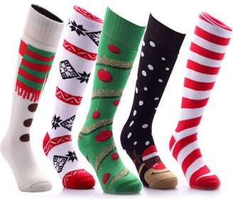Xmas Novelty Socks Ladies Knee High 3 Pack Fairisle Santa Reindeer Thermal Ski/Wellie Socks Size 3-6 UK
