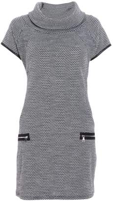 Quiz Grey And Black Knit Zip Tunic Dress