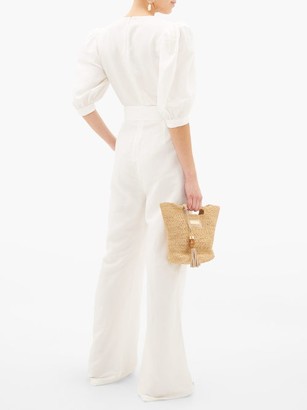Adriana Degreas Puff-sleeve Belted Crepe Jumpsuit - White