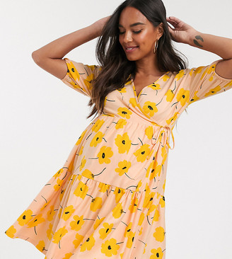 Asos DESIGN Maternity wrap tiered smock dress in floral print