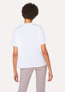 Paul Smith Women's White Cotton T-Shirt With Navy Ruffle Pocket