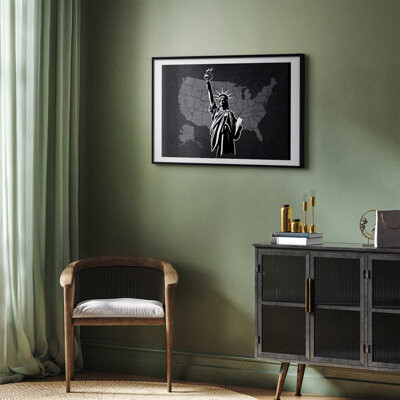 Fleur De Lis Living Framed Poster - Map and Statue of Liberty