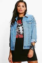 Thumbnail for your product : boohoo Jodie Oversize Studded Denim Jacket
