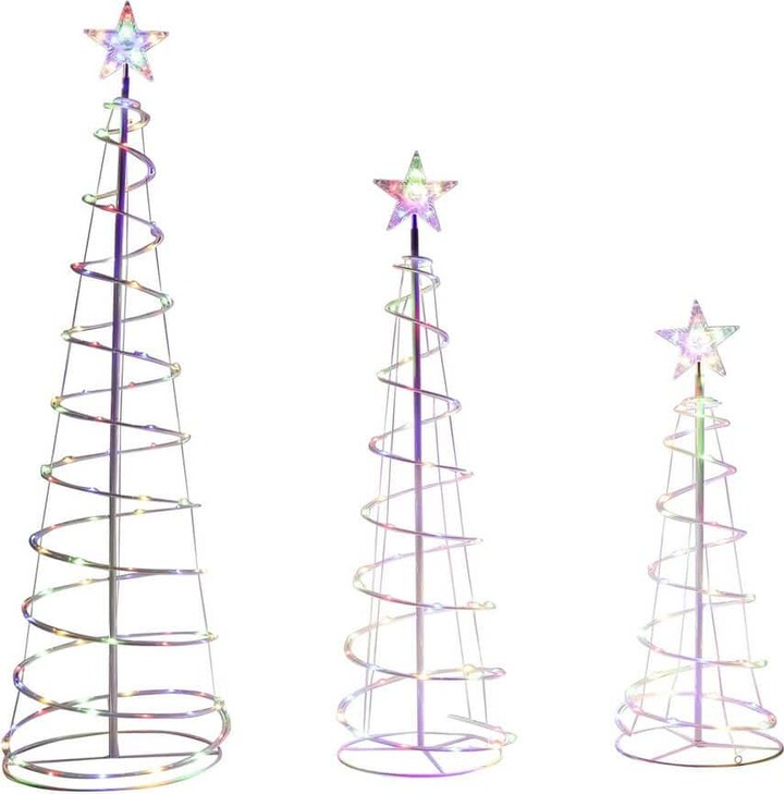 Joyfy 3-Packs Christmas Spiral Tree 218 Pre-Lit LED Multicolor Lights with Metal Stakes