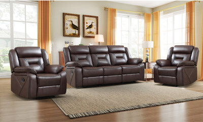Latitude Run 3 - Piece Modern Soft Vegan Leather Manual Reclining Living Room Set