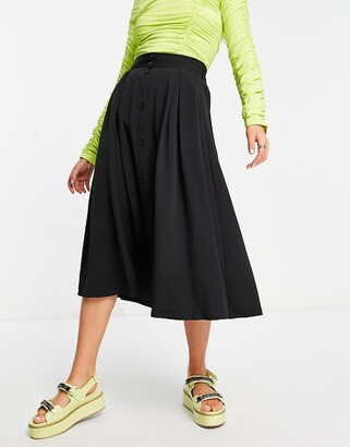 Monki Sigrid button through midi skirt in black - BLACK
