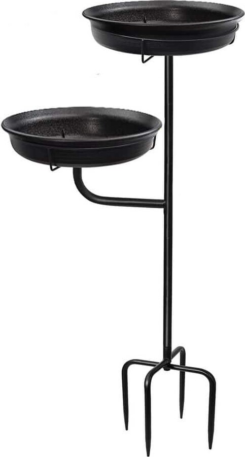 .N/A 2in. ft. 10.5in. Outdoor Freestanding Garden Bird Bath Bowl Detachable Bird Feeder Spa Decor 4 Spiky Stake Black