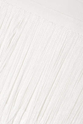 Herve Leger Fringed Bandage Halterneck Midi Dress - White