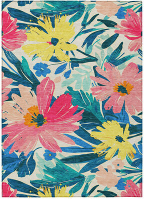 East Urban Home 5' X 8' Blush And Pink Floral Washable Indoor Outdoor Area Rug