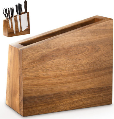 XIXIXIANGRONGAA XXXL Magnetic Knife Block 11.8X10 Inches, 4-Side Universal Knife Holder Builted In Powerful Magnet, Natural Acacia Wood Knife Storage Organizer For Ki