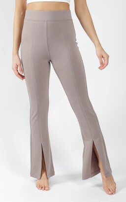 Yogalicious - Women's Fleece Lined Hi Rise Flare Yoga Pant with Front  Splits - Elderberry - Large - ShopStyle