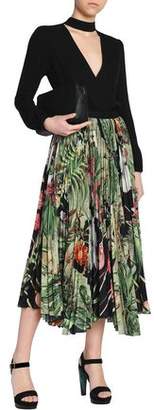 Adam Lippes Pleated Floral-Print Woven Midi Skirt