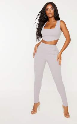 PrettyLittleThing Shape Grey Binding Detail Strappy Crop Top
