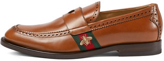 Gucci Strand Leather Loafer w/Web, Cognac