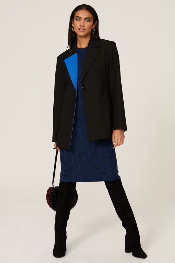 Thakoon x RTR Geo Jacquard Sweater Dress Blue-print