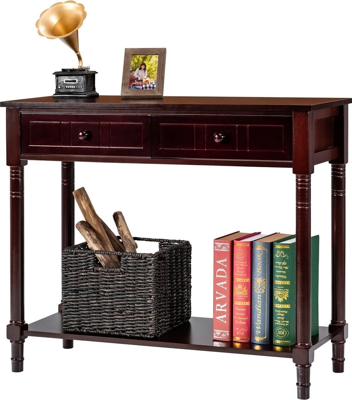 Console Accent Sofa Table with Drawers and Bottom ShelfBrown 35" x