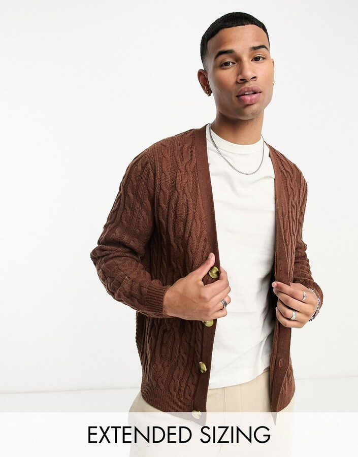 ASOS DESIGN cable knit cardigan in putty ShopStyle