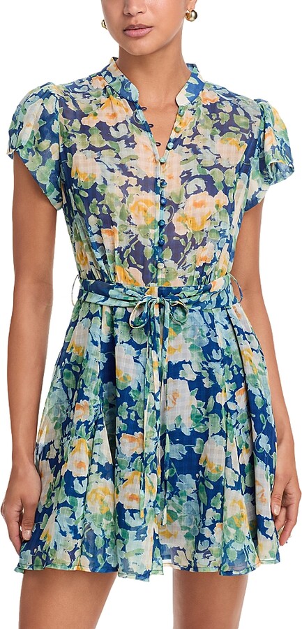 Aqua Floral Button Front Flutter Mini Dress - Exclusive