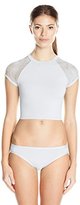 Thumbnail for your product : Kensie Women's Solid Rash Guard Crop with Lace Details On The Shoulder