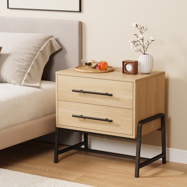 CuisinSmart SmallNightstandwith2Drawers,SmallBedsideEndTableMetalFrameModernNightStandFurnitureforBedroom,Hallway,Closet,SmallSpace