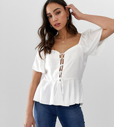 Thumbnail for your product : Asos Tall ASOS DESIGN Tall tea blouse with lace up front detail