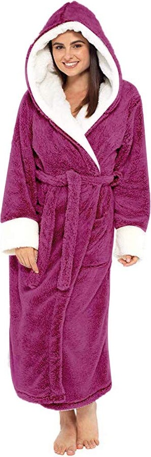 Pink Plush Housecoat TIFIY Women Plus Size Dressing Gown Winter Thick Plush  Lining Long