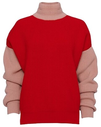 Brandon Maxwell Two-Tone Wool Knit Turtleneck Sweater
