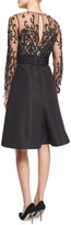 Thumbnail for your product : Pamella Roland Long-Sleeve Illusion Filigree-Embroidered Dress, Black