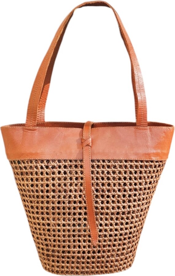 Ohsun Brown / Neutrals Bailey Rattan & Leather Shoulder Bag