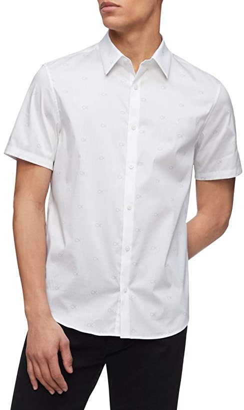 Calvin Klein Short Sleeve Monogram Stretch Casual Button-Down Shirt Men's  Clothing - ShopStyle