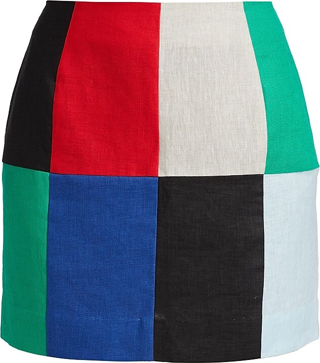 Women's Patchwork Linen Miniskirt - Patchwork Linen - Size XS