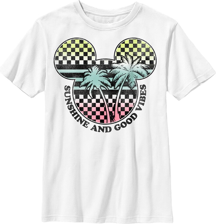 Boy's Mickey & Friends Checkered Sunshine and Good Vibes Graphic T-Shirt