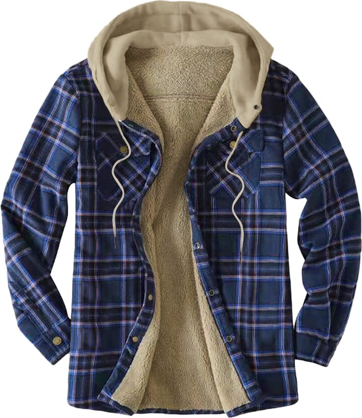 VESNIBA Button Down Shirts Flannel Men's Flannel Jacket with Hood Plaid  Sherpa Lined Fleece Winter Coats Thick Hoodie Outwear - ShopStyle