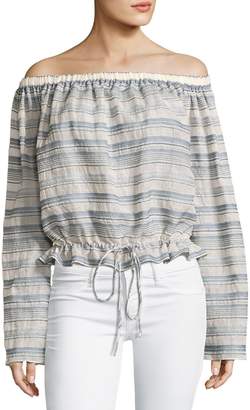 Theory Odettah Vall Striped Off-the-Shoulder Top, Shell Multicolor
