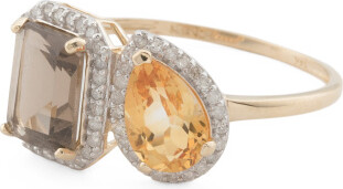 TJMAXX 14Kt Gold Citrine And Smokey Quartz Fancy Ring, Diamond/Gold