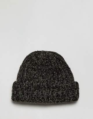 ASOS DESIGN Fisherman Beanie In Black And Green Boucle
