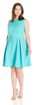 London Times Women's Plus-Size Waffle-Dot Fit-and-Flare Dress