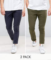 Thumbnail for your product : ASOS Design 2 Pack Super Skinny Chinos In Khaki & Navy Save