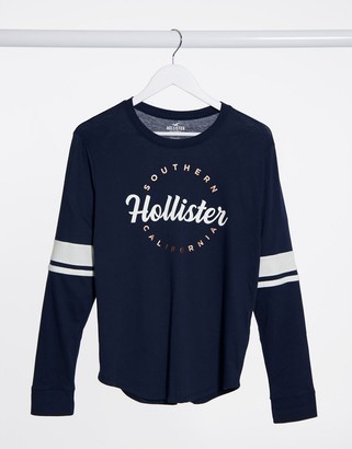 Hollister front logo long sleeve tee in navy - ShopStyle