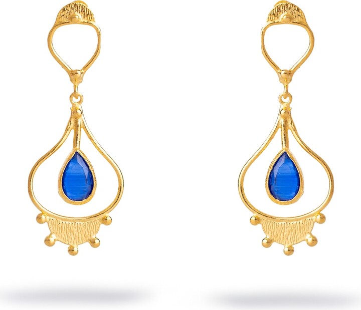 Ebru Jewelry Gold / Blue Cleopatra’s Sapphire Tears Gold Earrings - Blue