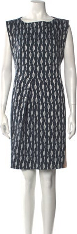Rene Lezard Shift Dress Black Printed Sleeveless with Bateau Neckline