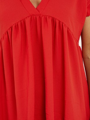 Quiz V-Neck Short Sleeve Tiered Smock Dress - Red