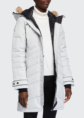 lorette hooded down parka with genuine coyote fur trim