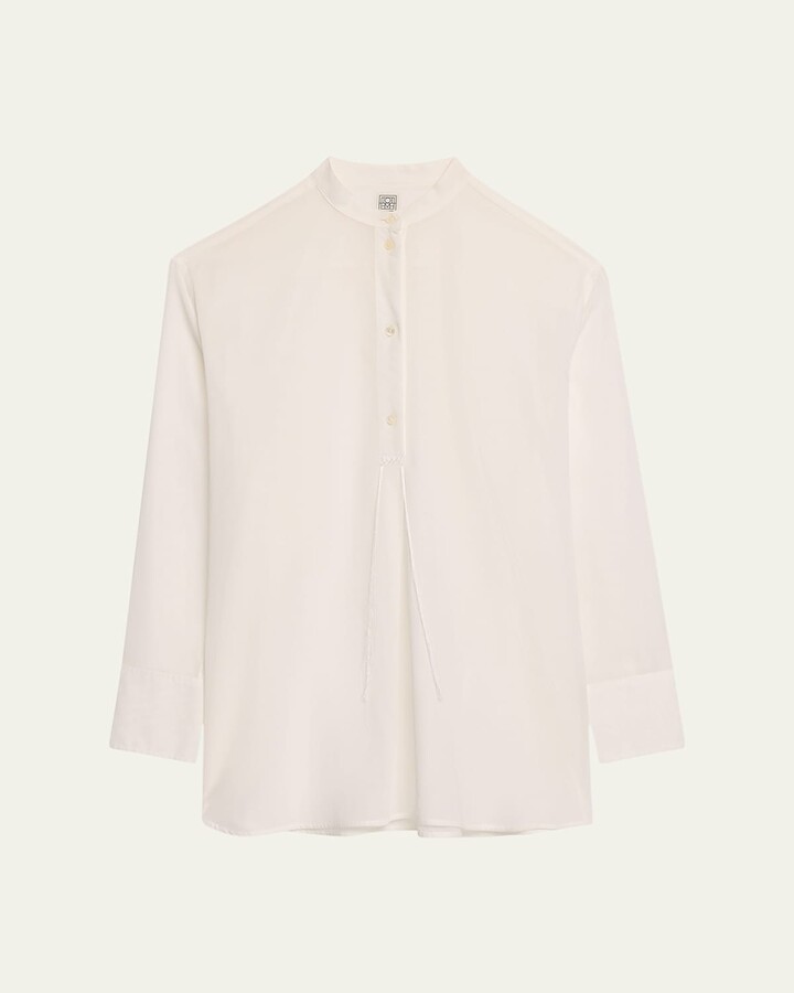 Totême Stand-Collar Tassel Cotton Voile Shirt