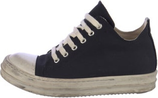 Rick Owens Canvas High Top Sneakers Black Colorblock Pattern Rubber Trim Round-Toes Platform Lace-Up Closure at Uppers Size not listed, estimated from measurements.