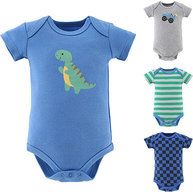 The Peanut Shell The Dino Truck Baby Boys Round Neck Short Sleeve 4-pc. Bodysuit