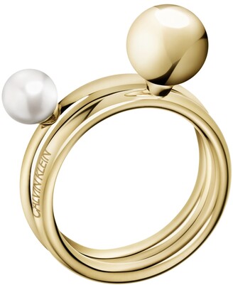 Calvin Klein Bubbly Stainless Steel and Pvd Champagne Gold White Imitation Pearl Ring