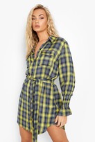 Thumbnail for your product : boohoo Belted Elastic Cuff Check Shirt Dress