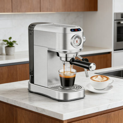 Daily Professional 20 Bar Compact Espresso Machine - Stainless Steel Coffee Maker With Steam Milk Frother, 34Oz Removable Water Tank For Latte & Cappuccino,