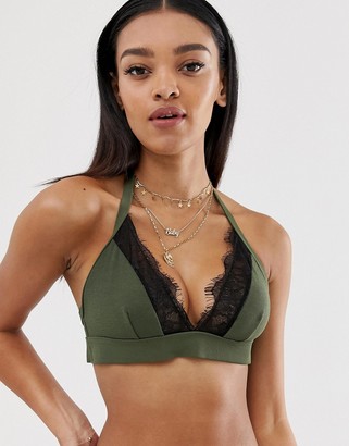 Wolfwhistle Wolf & Whistle Fuller Bust Exclusive lace cami bikini top B - F Cup in khaki